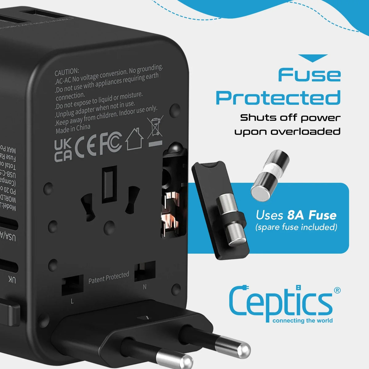 Universal travel adapter – 3 USB-A & 2 USB-C 35W – 6 in 1 travel adapter – CE & RoHS certified - UP-11KU image 4