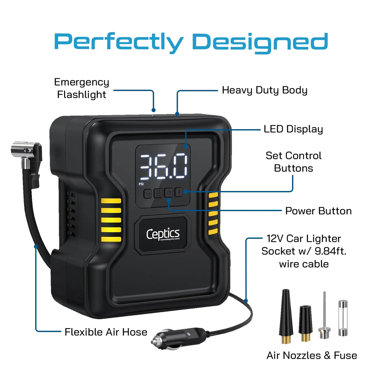 Tyre inflator for car, bike and balls – 150 PSI – 12V socket for fast inflation - TI-S160 image 4