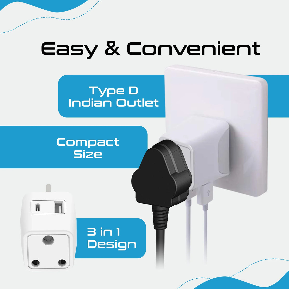 India to UK, UAE travel adapter – Type G – 1 USB-A & 1 USB-C – 3 in 1 Plug – CE & RoHS certified - CTUD-7 image 8