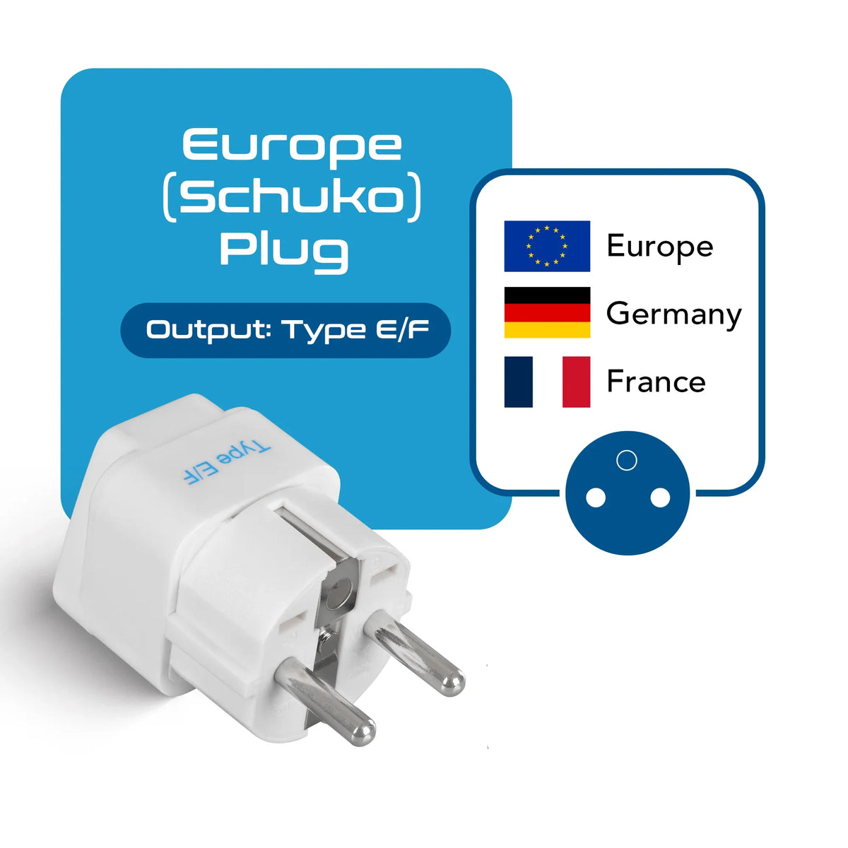 India to Europe travel adapter plug – Type E/F – CE & RoHS certified - GP-9 image 1