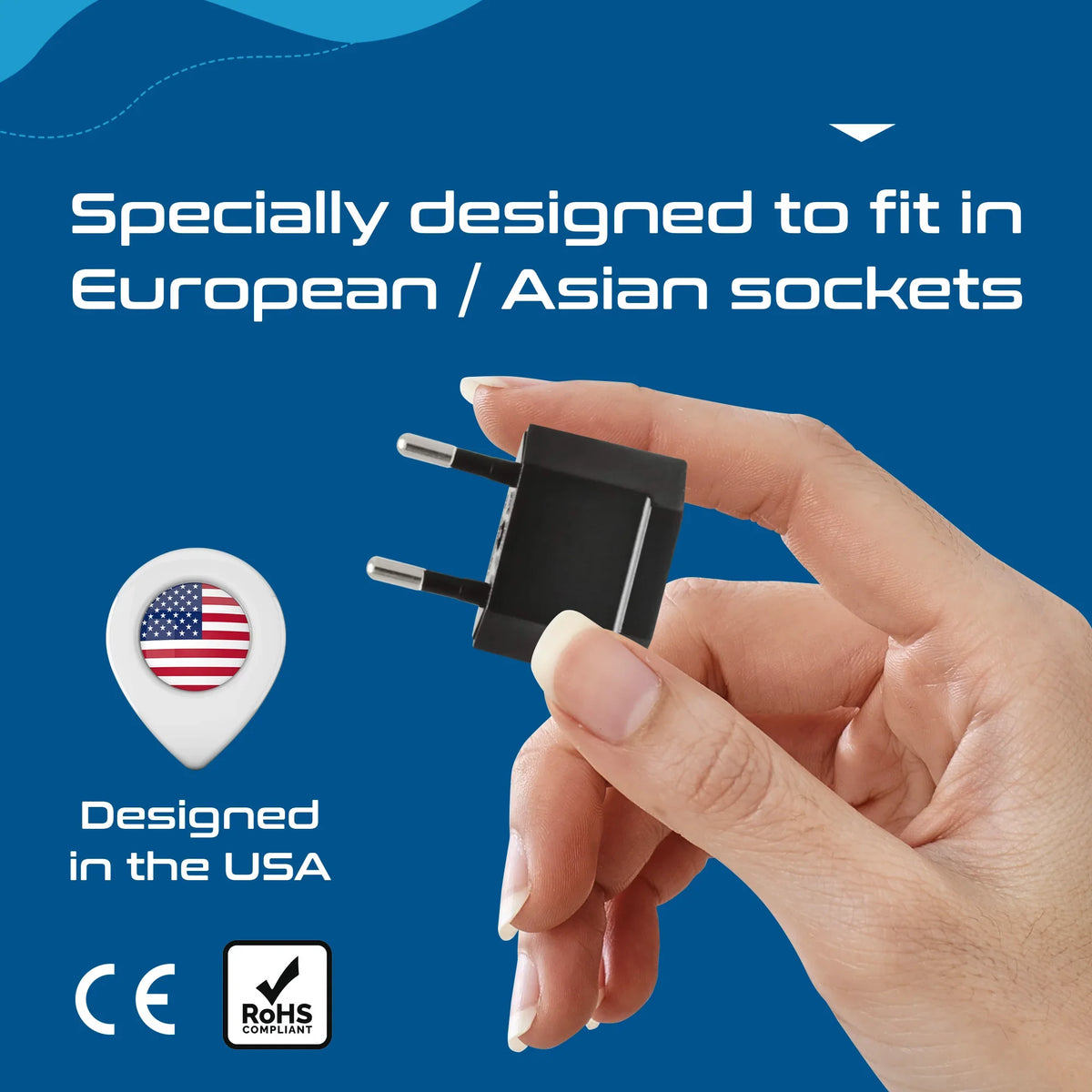 USA to Europe/Asia Plug Adapter - Non Grounded - 6 Pack - UP-6AE image 5
