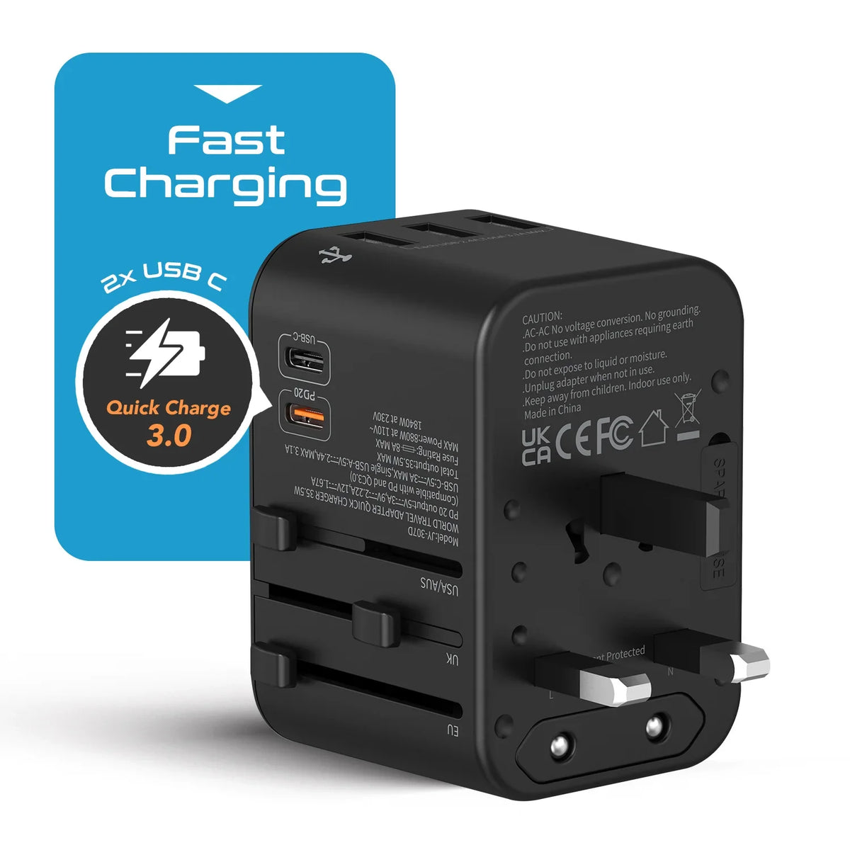 Universal travel adapter – 3 USB-A & 2 USB-C 35W – 6 in 1 travel adapter – CE & RoHS certified - UP-11KU image 2