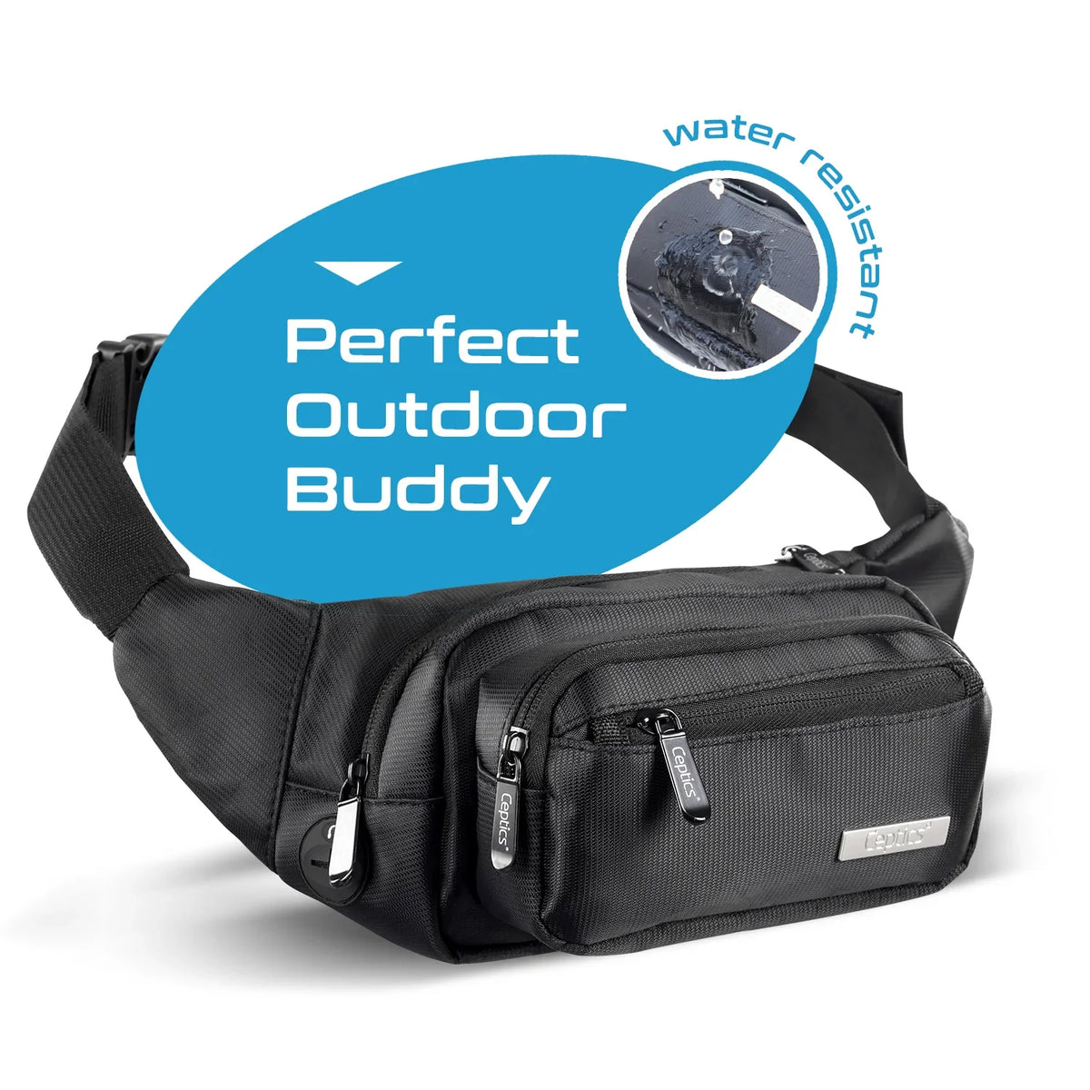 Waist bag for travel - 4 different size pockets - Water resistant and RFID safe - Black - WB-4B image 1