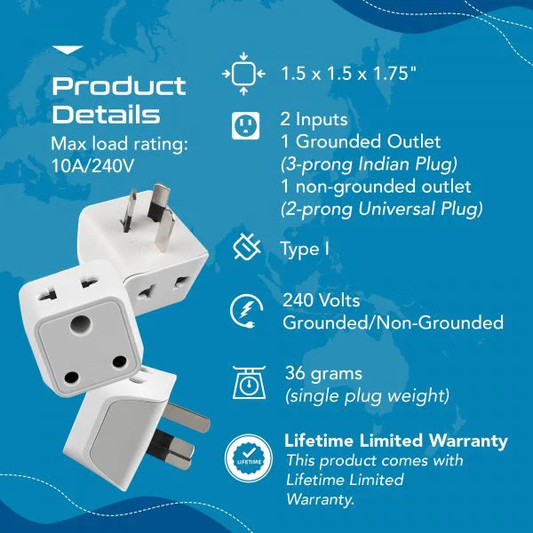 India to Australia travel adapter plug – Type I – 2 in 1 Plug – CE & RoHS certified – 1 Pack - CTD-16 image 6