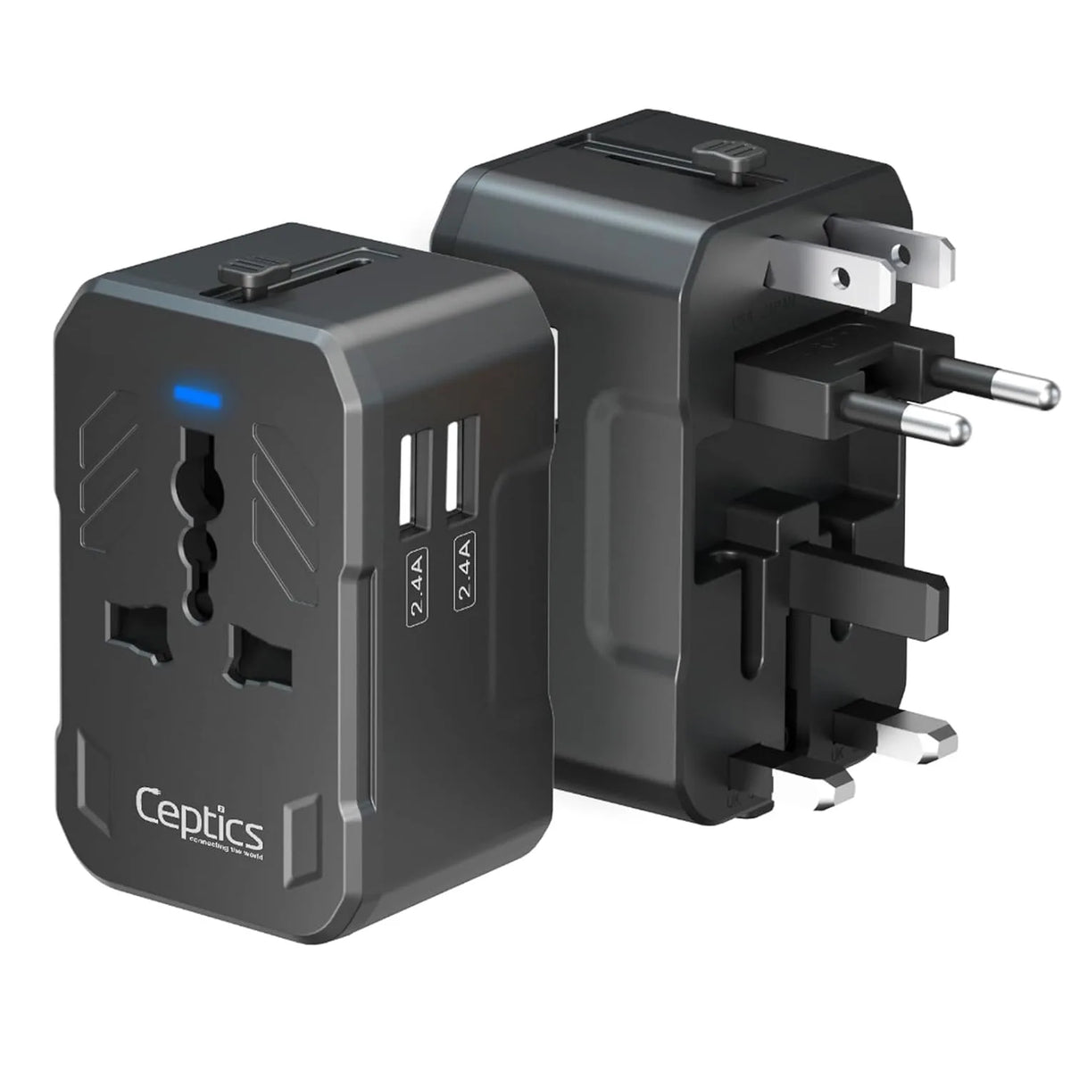Universal travel adapter with 2 USB-A – 3 in 1 travel adapter – CE & FCC certified image 0
