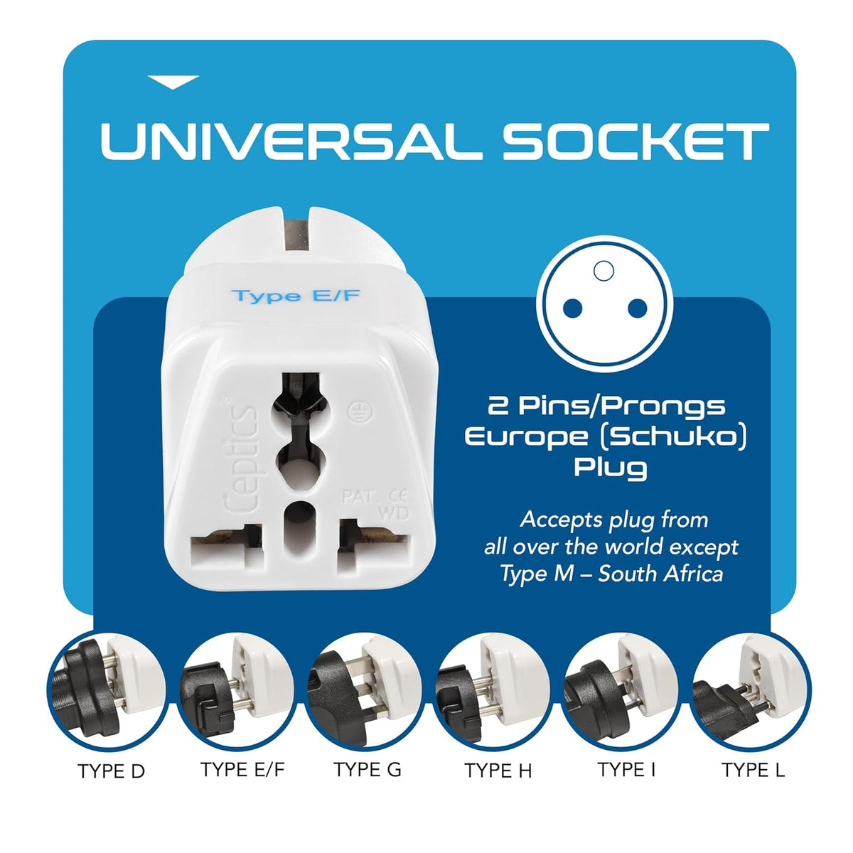 Europe travel adapter set – Type C & E/F – CE & RoHS certified - EU-2SET