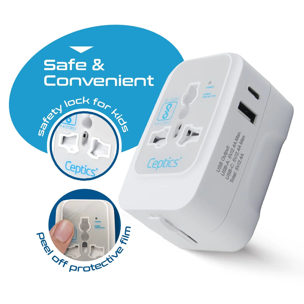 Universal travel adapter with 1 USB-A & 1 USB-C – 3 in 1 travel adapter – CE & FCC certified - UP-10KU image 7