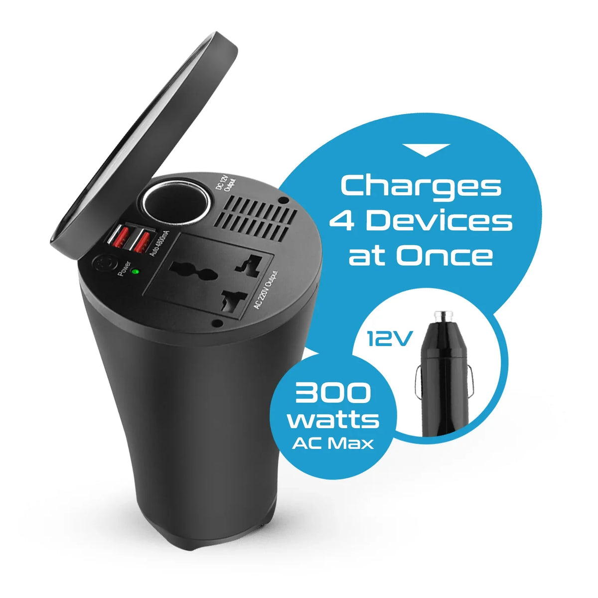 150W car inverter – 1 AC outlet & 2 USB-A – Cigarette lighter plug – CE & FCC certified - PI-150W2U image 2