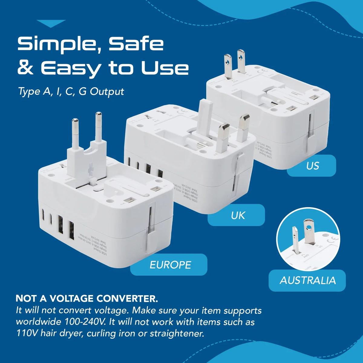 Universal travel adapter with 2 USB-A & 2 USB-C – 5 in 1 travel adapter – CE & FCC certified - UP-13KU image 5