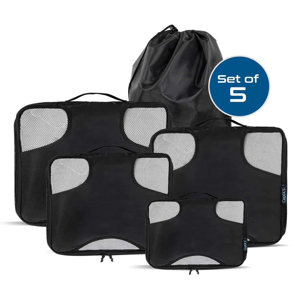 Travel organizer for luggage - Set of 5 cubes - water-resistant fabric - Black - TO-5B image 6