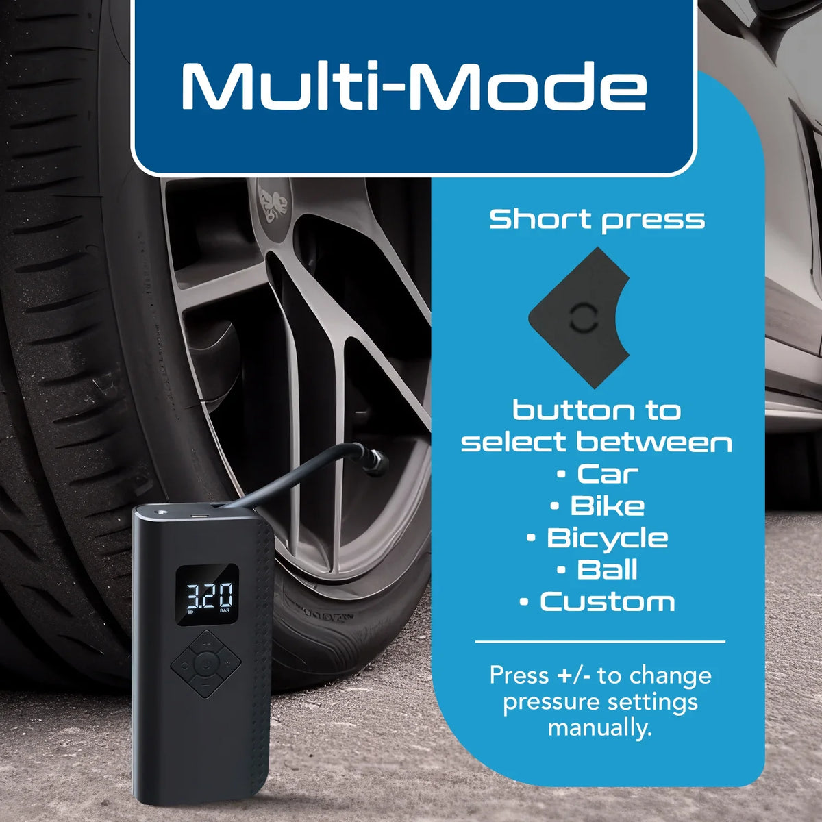 Tyre inflator for car, bike and balls – 150 PSI – Portable & Battery operated - TI-A13 image 5