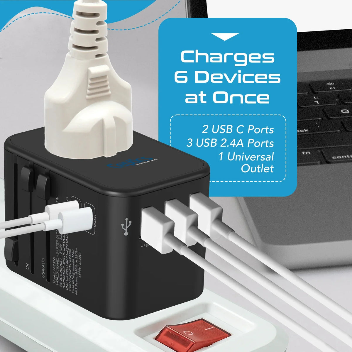 Universal travel adapter – 3 USB-A & 2 USB-C 35W – 6 in 1 travel adapter – CE & RoHS certified - UP-11KU image 6