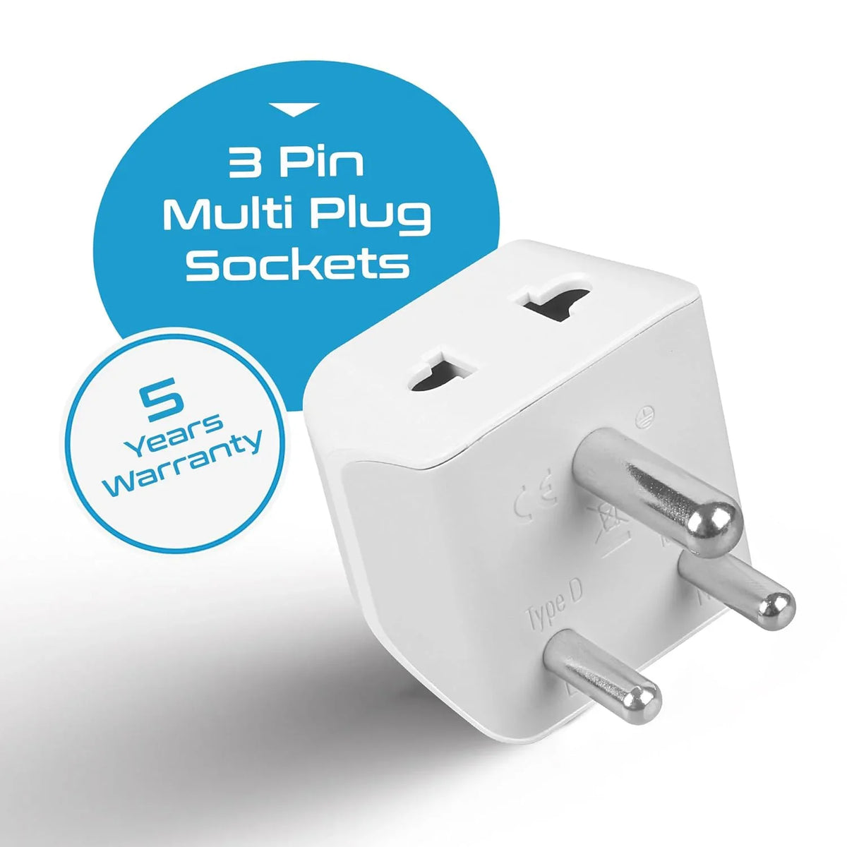 3 Pin Multi Plug Socket - Type D - 2 in 1 Plug - CE & RoHS certified - CTD-10 image 1