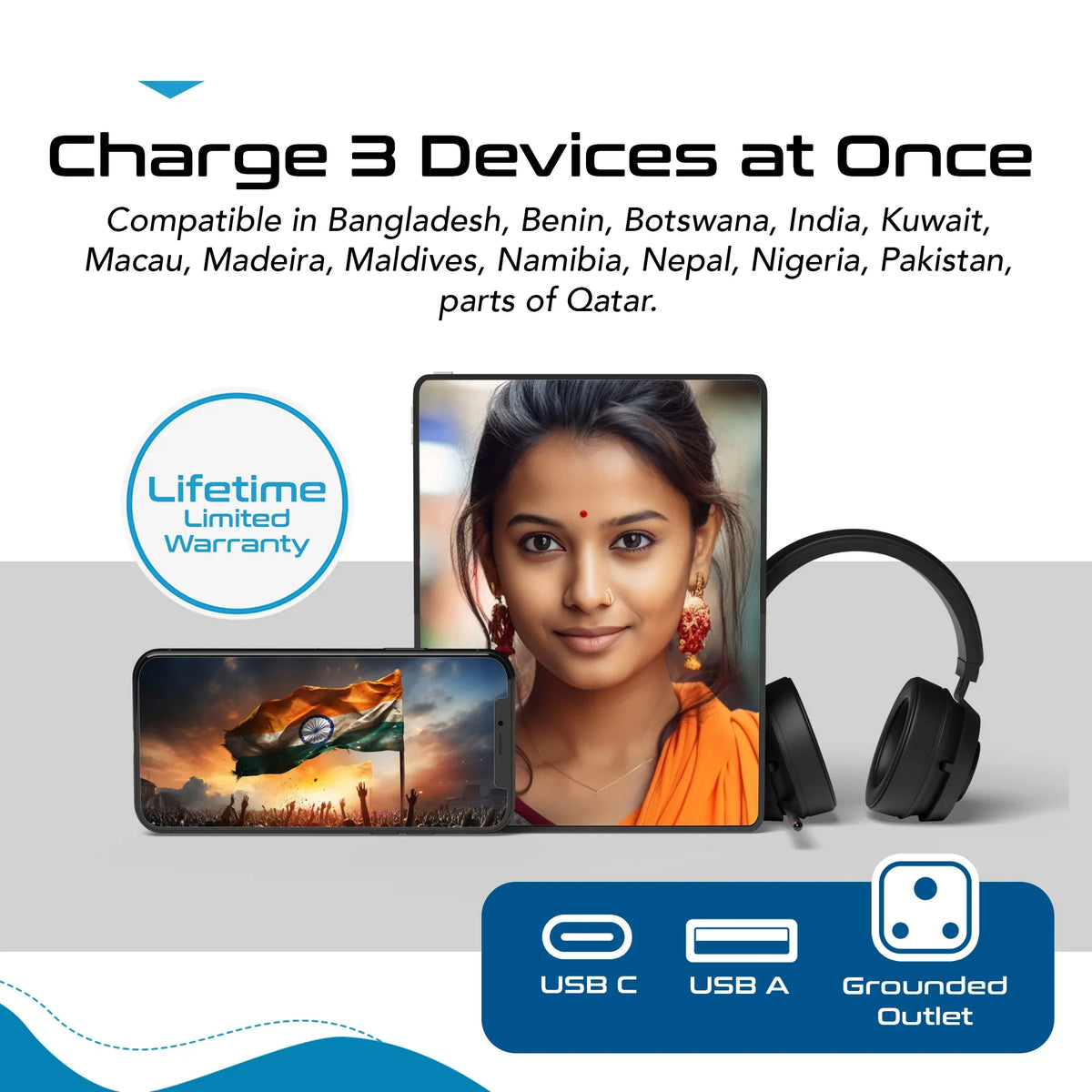 Multiplug adapter – Type D – 1 USB-A & 1 USB-C – 3 in 1 Plug – CE & RoHS certified - CTUD-10 image 7