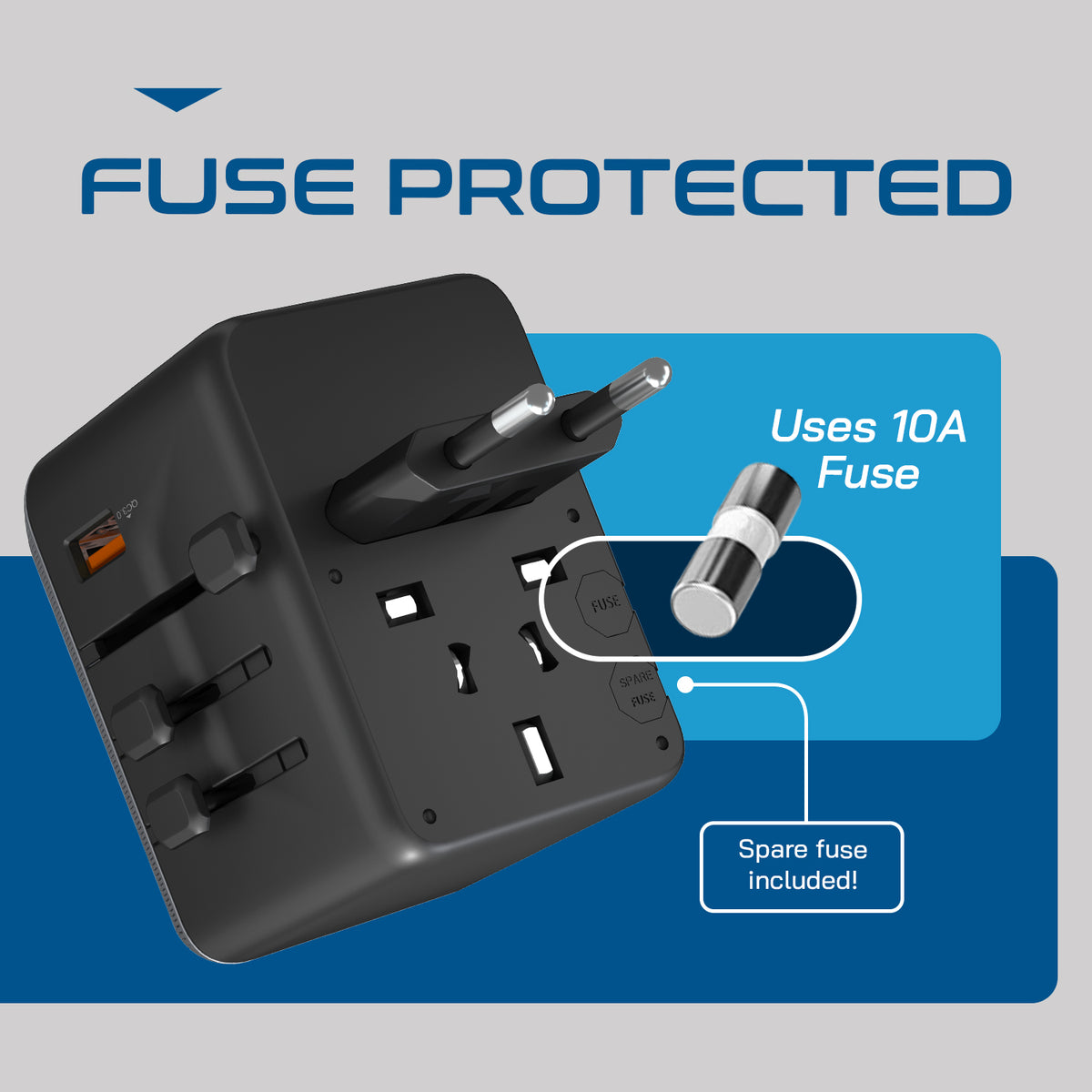 Universal travel adapter – 1 USB-A & 4 USB-C (35W) – 6 in 1 travel adapter – CE & RoHS certified