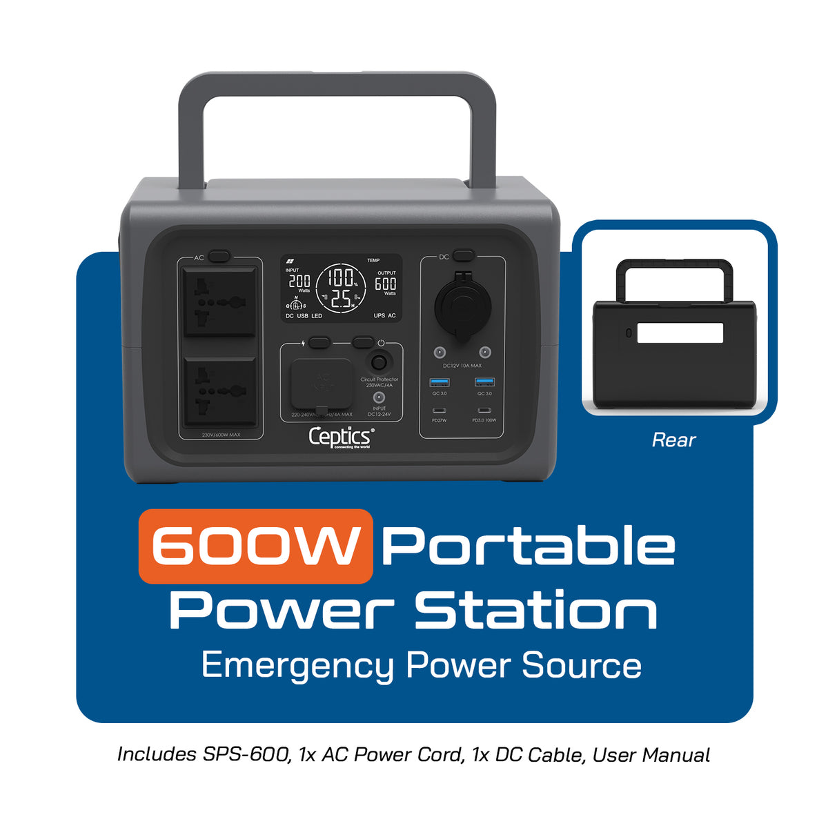 Ceptics 600W Portable Power Station with 512Wh LiFePO4 Battery – Fast Recharge 0% to 100% in 2.5 Hours – India Voltage 230V 50Hz – Lightweight & Compact for Home Backup and Outdoor Use