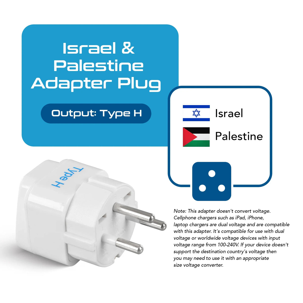 Israel travel adapter – Type H – CE & RoHS certified - GP-14 image 1