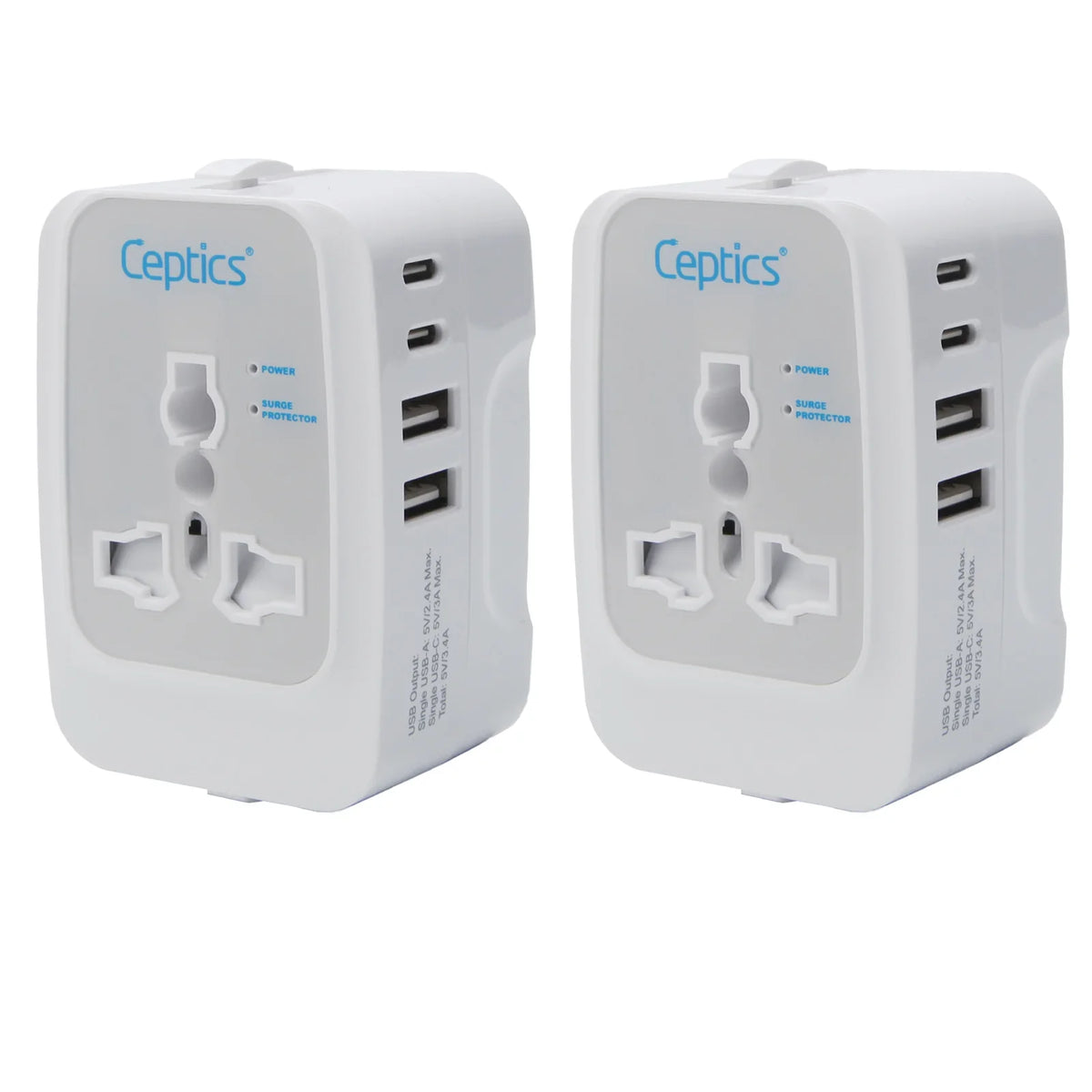 Universal travel adapter with 2 USB-A & 2 USB-C – 5 in 1 travel adapter – CE & FCC certified - UP-13KU - 2 Pack image