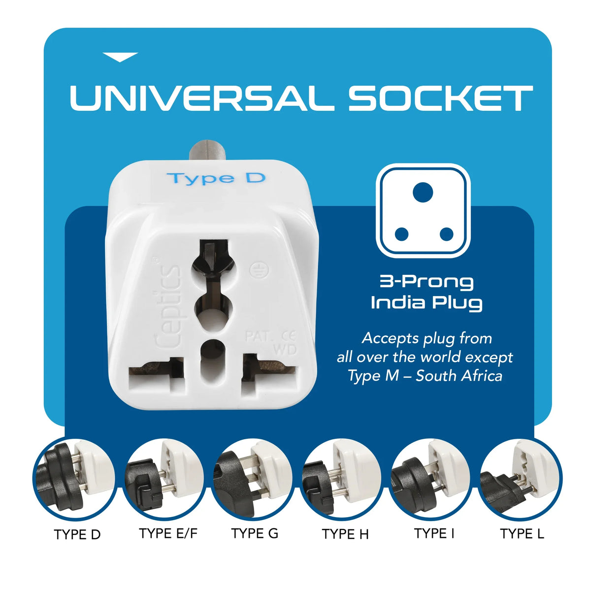 India, Pakistan travel adapter – Type D – CE & RoHS certified - GP-10 image 4