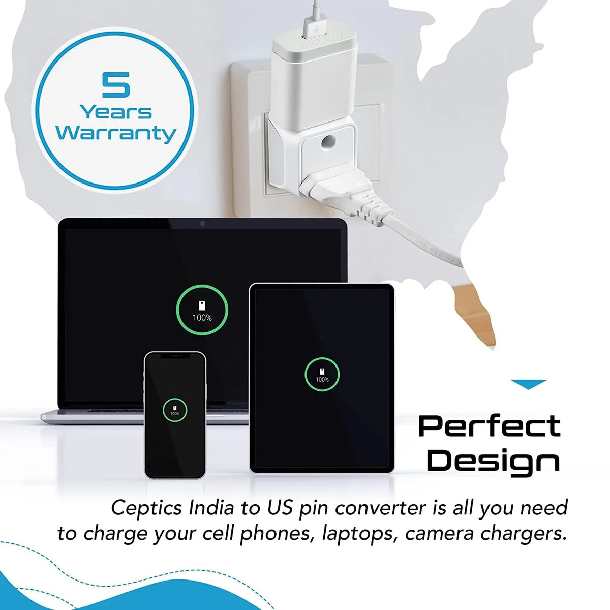 India to USA travel adapter plug – Type B – 2 in 1 Plug – CE & RoHS certified - CTD-5 image 5