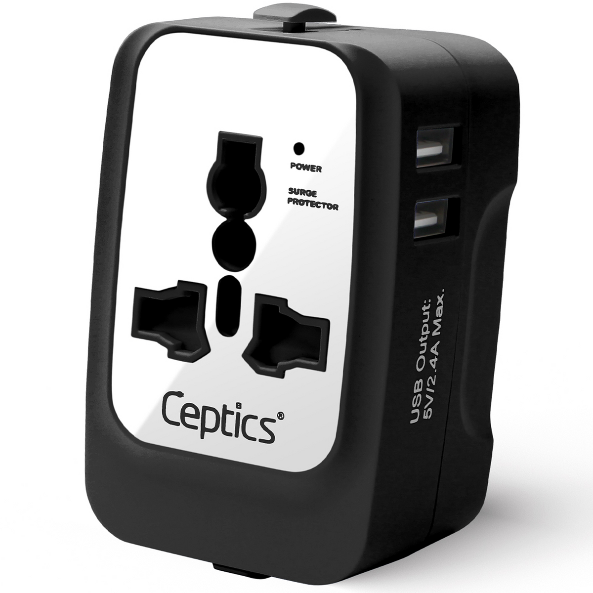 Universal travel adapter with 2 USB-A – 3 in 1 travel adapter – CE & FCC certified - UP-7KU - White-Black image
