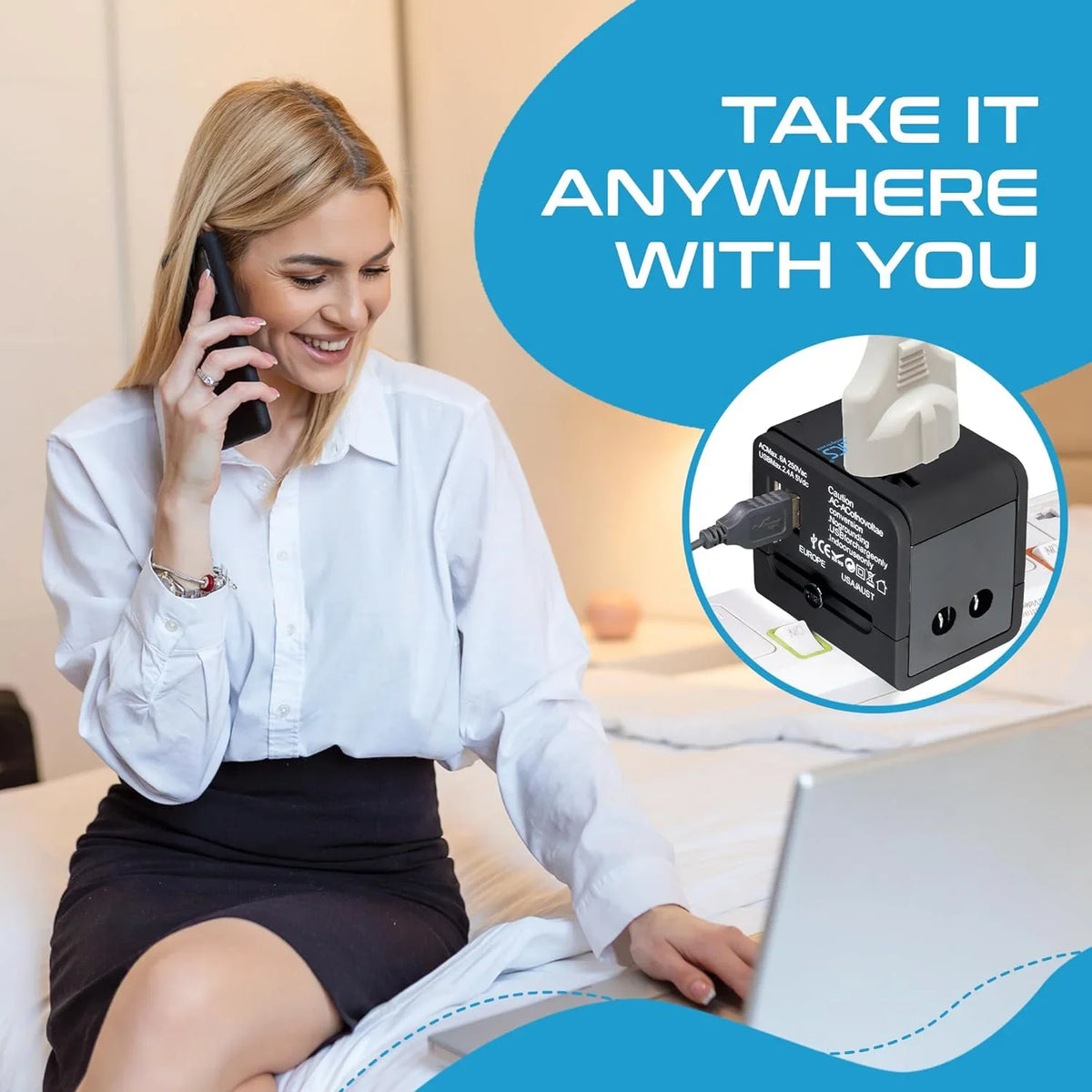 Universal travel adapter with 2 USB-A – 3 in 1 travel adapter – CE & RoHS certified - Black - UP-6KU image 7