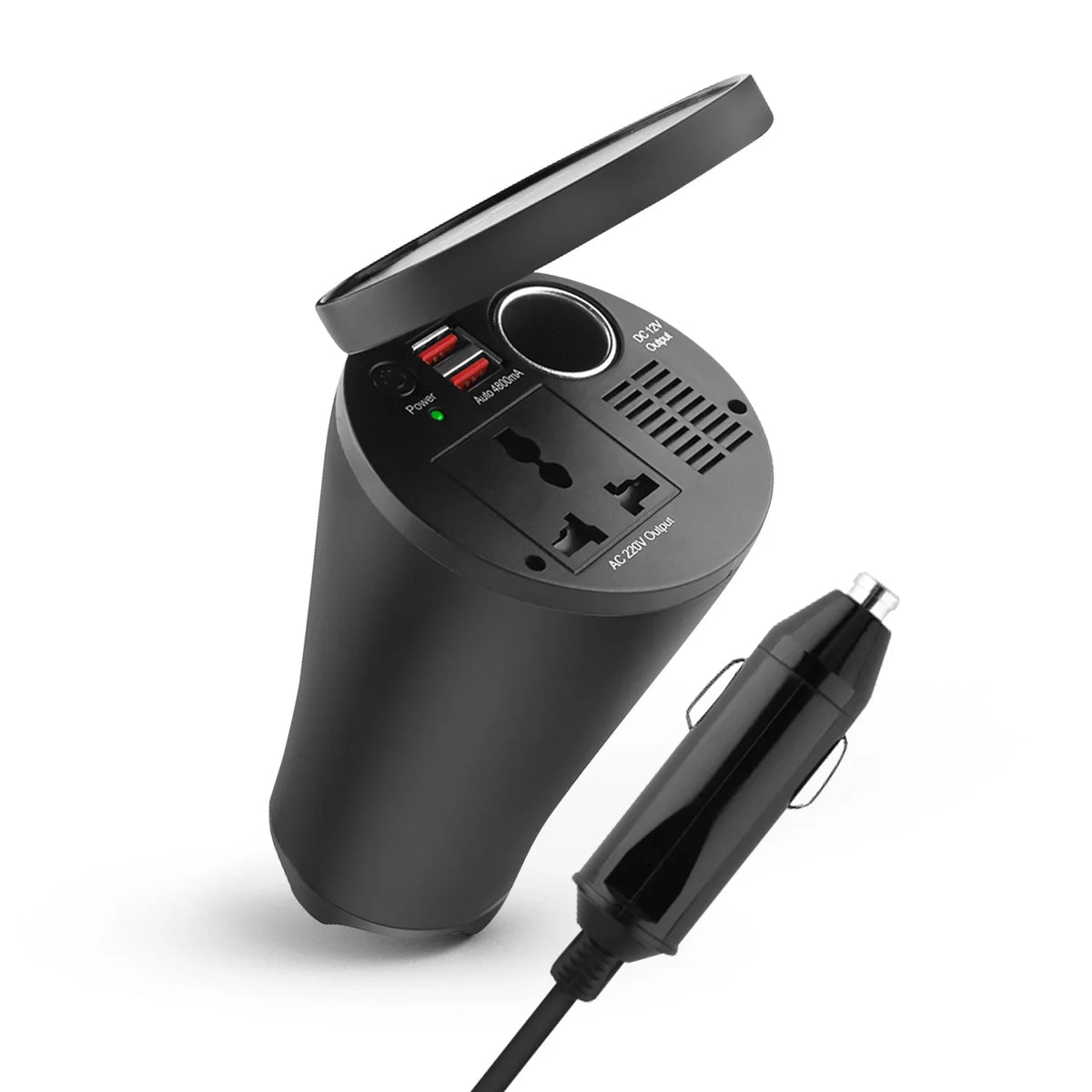 150W car inverter – 1 AC outlet & 2 USB-A – Cigarette lighter plug – CE & FCC certified - PI-150W2U image 0