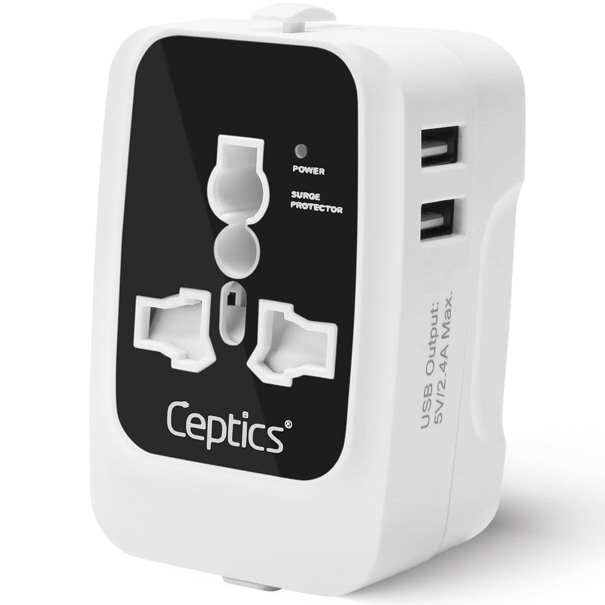 Universal travel adapter with 2 USB-A – 3 in 1 travel adapter – CE & FCC certified - UP-7KU - Black-White image