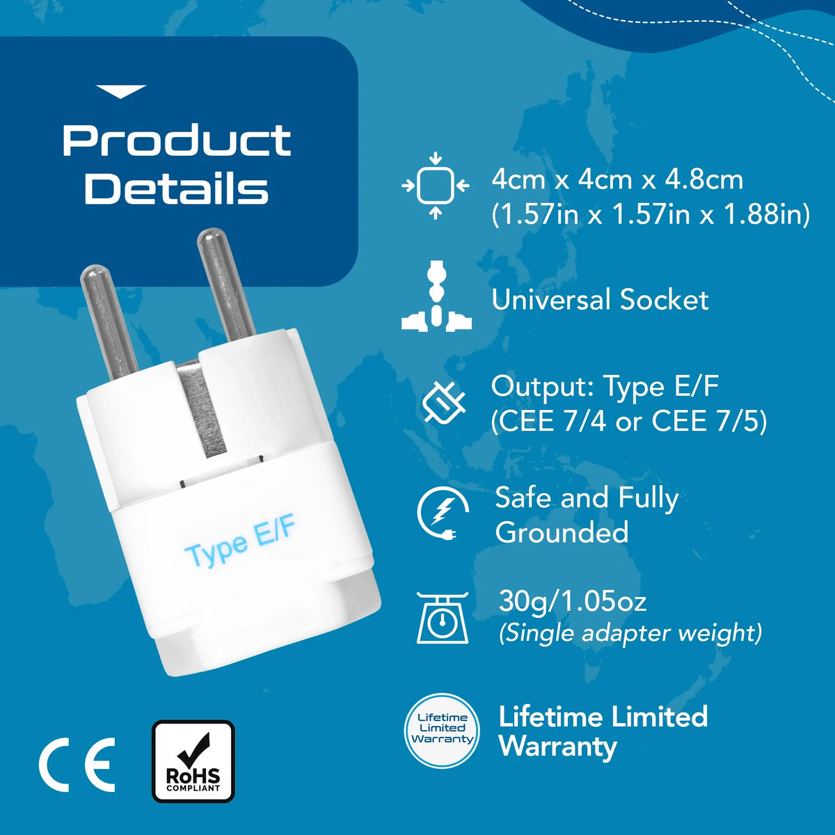 India to Europe travel adapter plug – Type E/F – CE & RoHS certified - GP-9 image 5