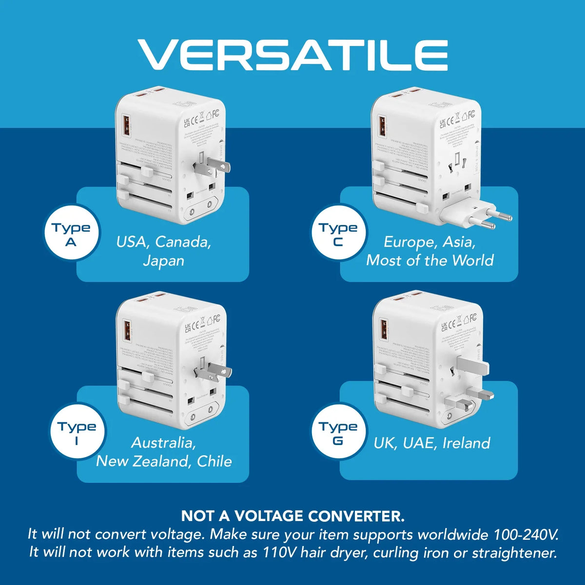 Universal travel adapter – 1 USB-A & 2 USB-C 65W GaN – 4 in 1 travel adapter – CE & RoHS certified - White - UP-12KU-W image 5