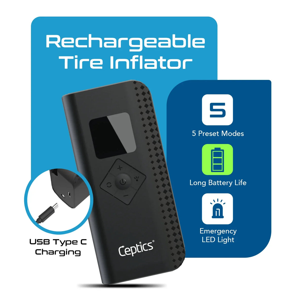 Tyre inflator for car, bike and balls – 150 PSI – Portable & Battery operated - TI-A13 image 1