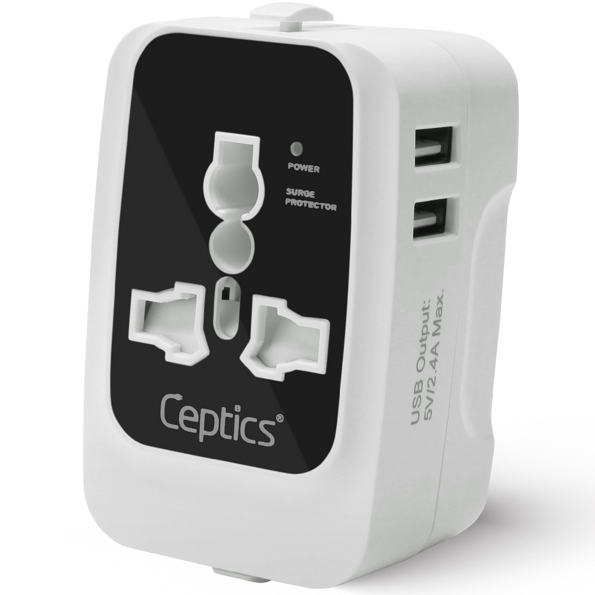 Universal travel adapter with 2 USB-A – 3 in 1 travel adapter – CE & FCC certified - UP-7KU - Black-Grey image