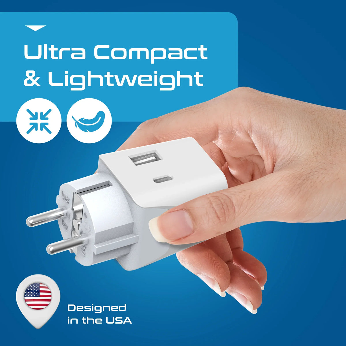 India to Europe travel adapter – Type E/F – 1 USB-A & 1 USB-C – 3 in 1 Plug – CE & RoHS certified - CTUD-9 image 4