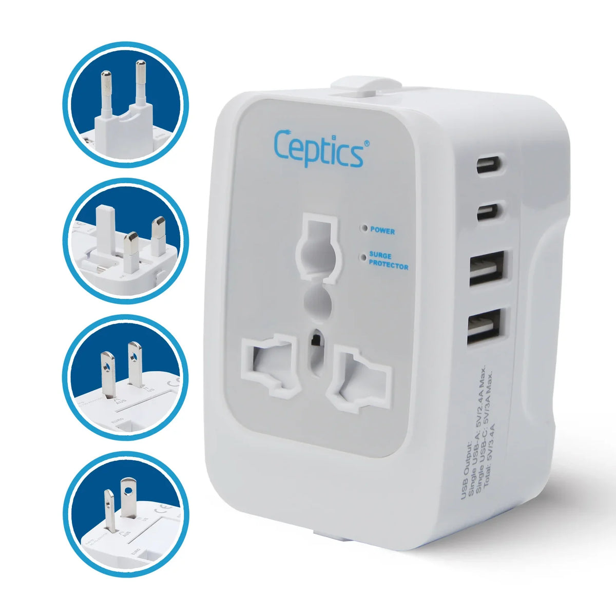 Universal travel adapter with 2 USB-A & 2 USB-C – 5 in 1 travel adapter – CE & FCC certified - UP-13KU image 1