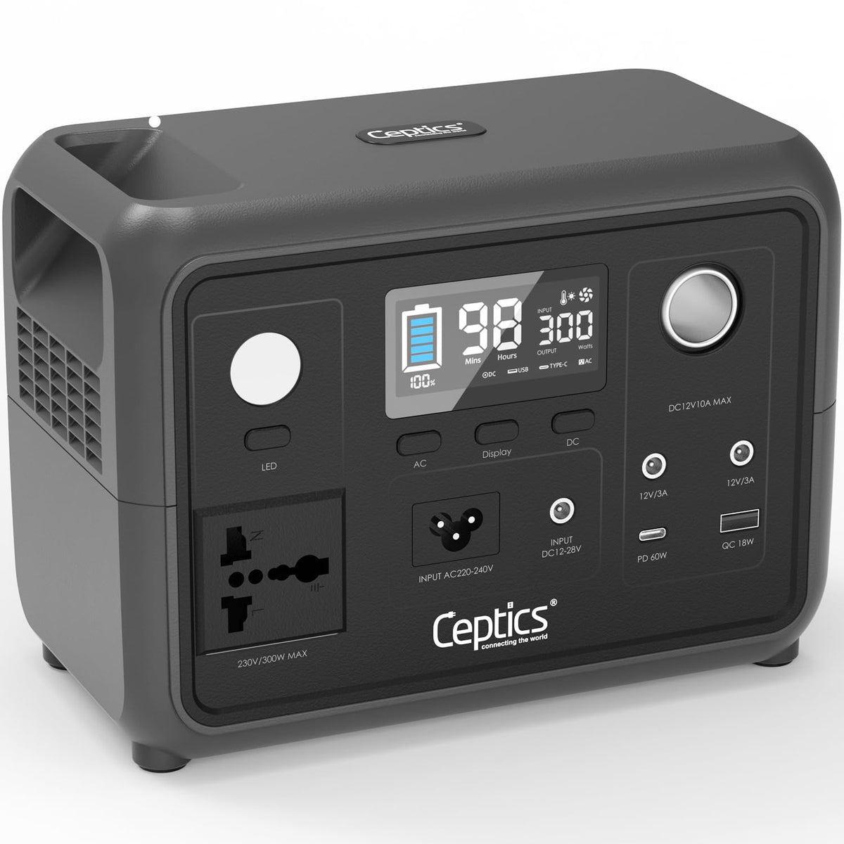 Ceptics 300W Portable Power Station with 256Wh LiFePO4 Battery – Fast Recharge 0% to 100% in 2.5 Hours – India Voltage 230V 50Hz – Lightweight & Compact for Home Backup and Outdoor Use