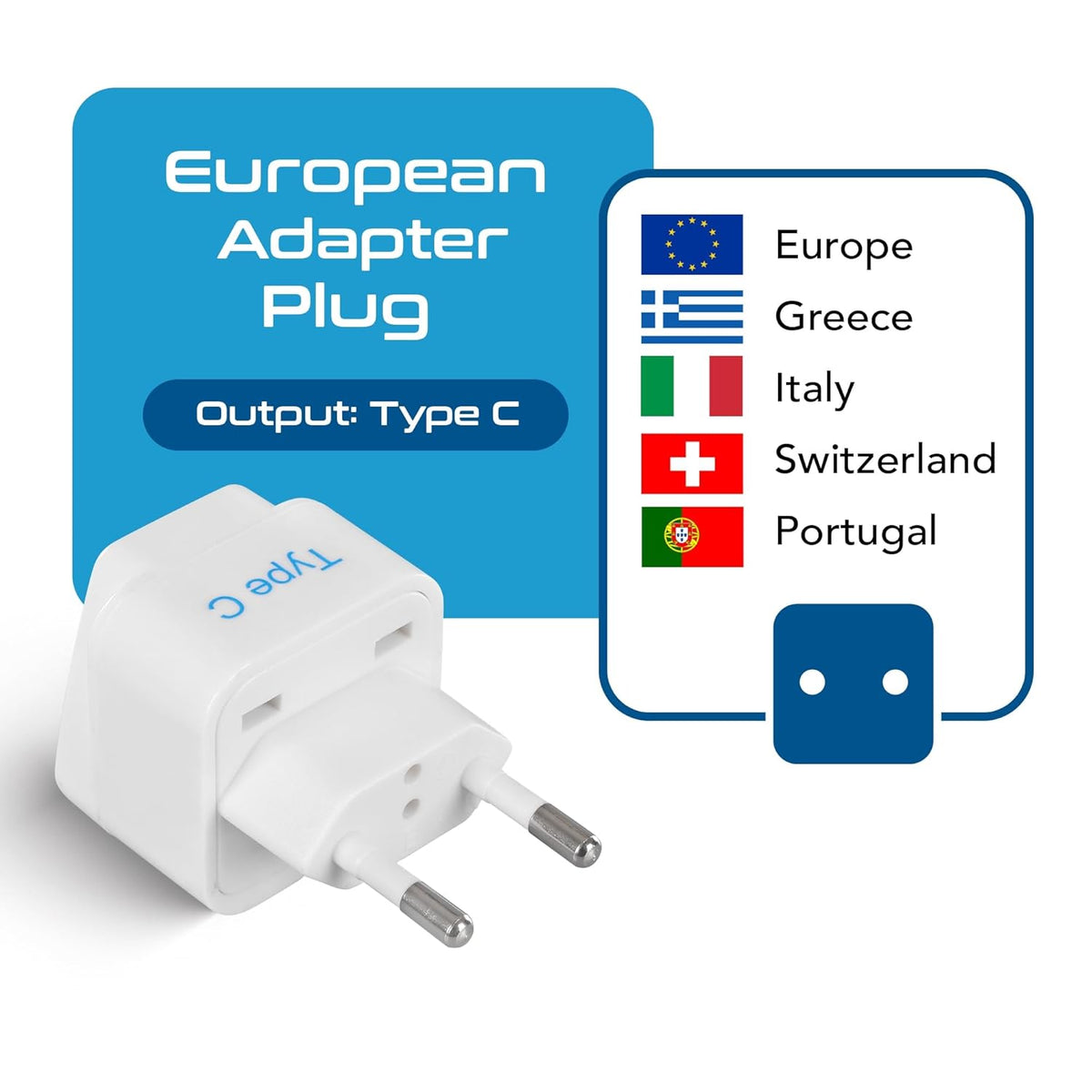 Europe travel adapter set – Type C & E/F – CE & RoHS certified - EU-2SET