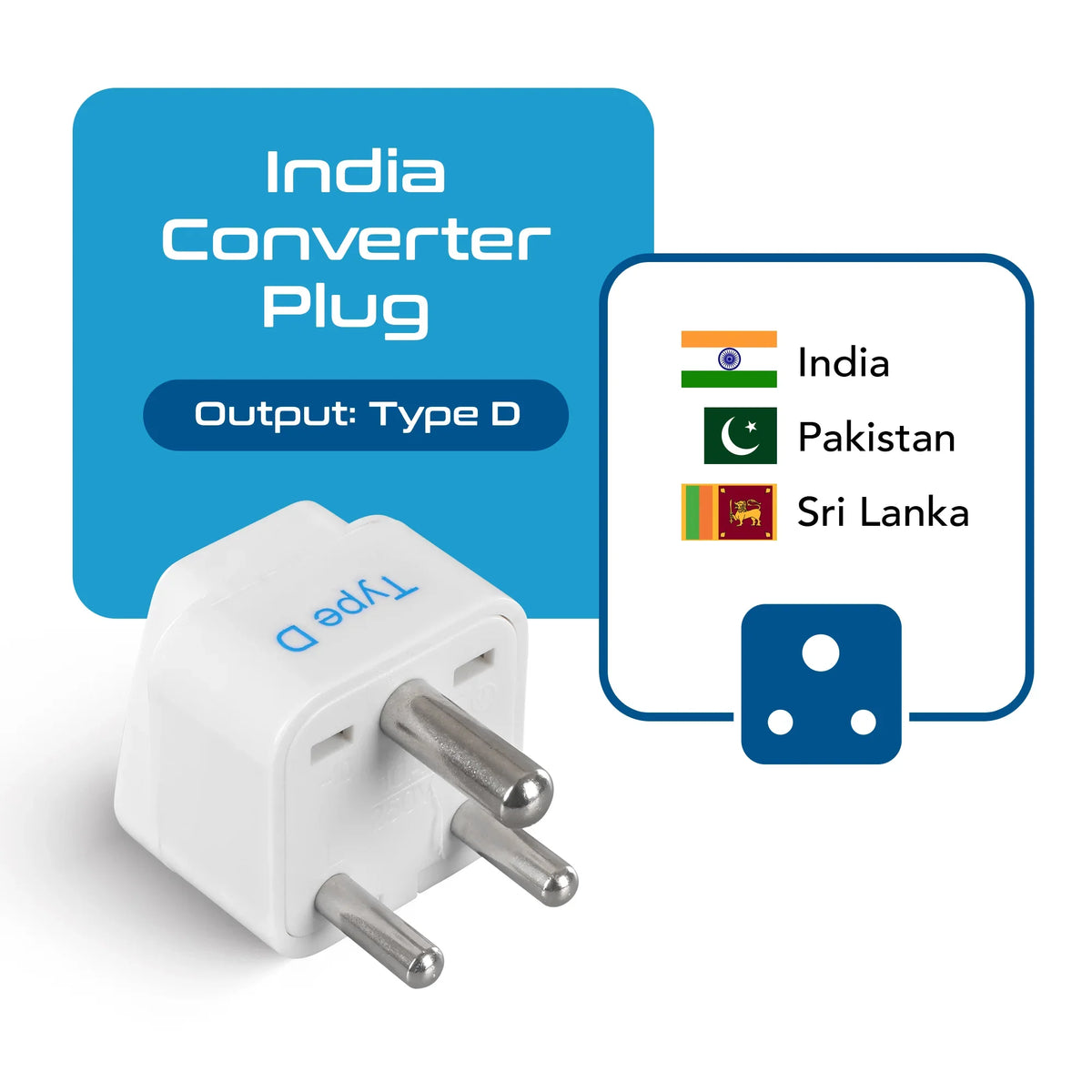 India, Pakistan travel adapter – Type D – CE & RoHS certified - GP-10 image 1