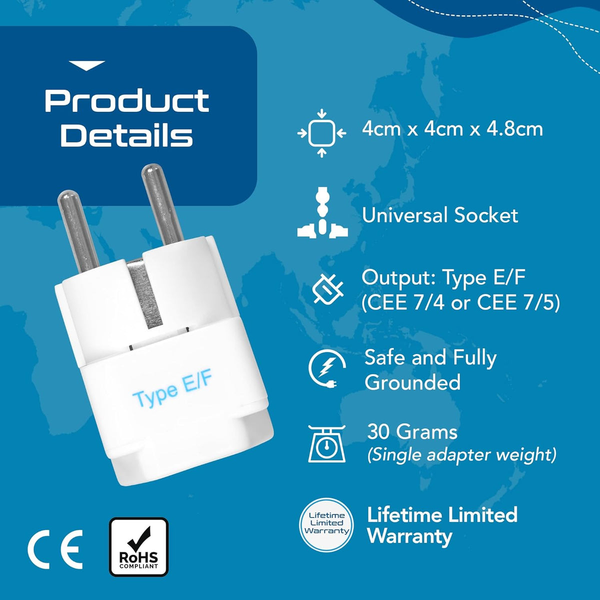 Europe travel adapter set – Type C & E/F – CE & RoHS certified - EU-2SET