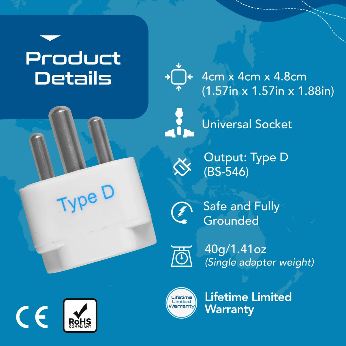 India, Pakistan travel adapter – Type D – CE & RoHS certified - GP-10 image 3