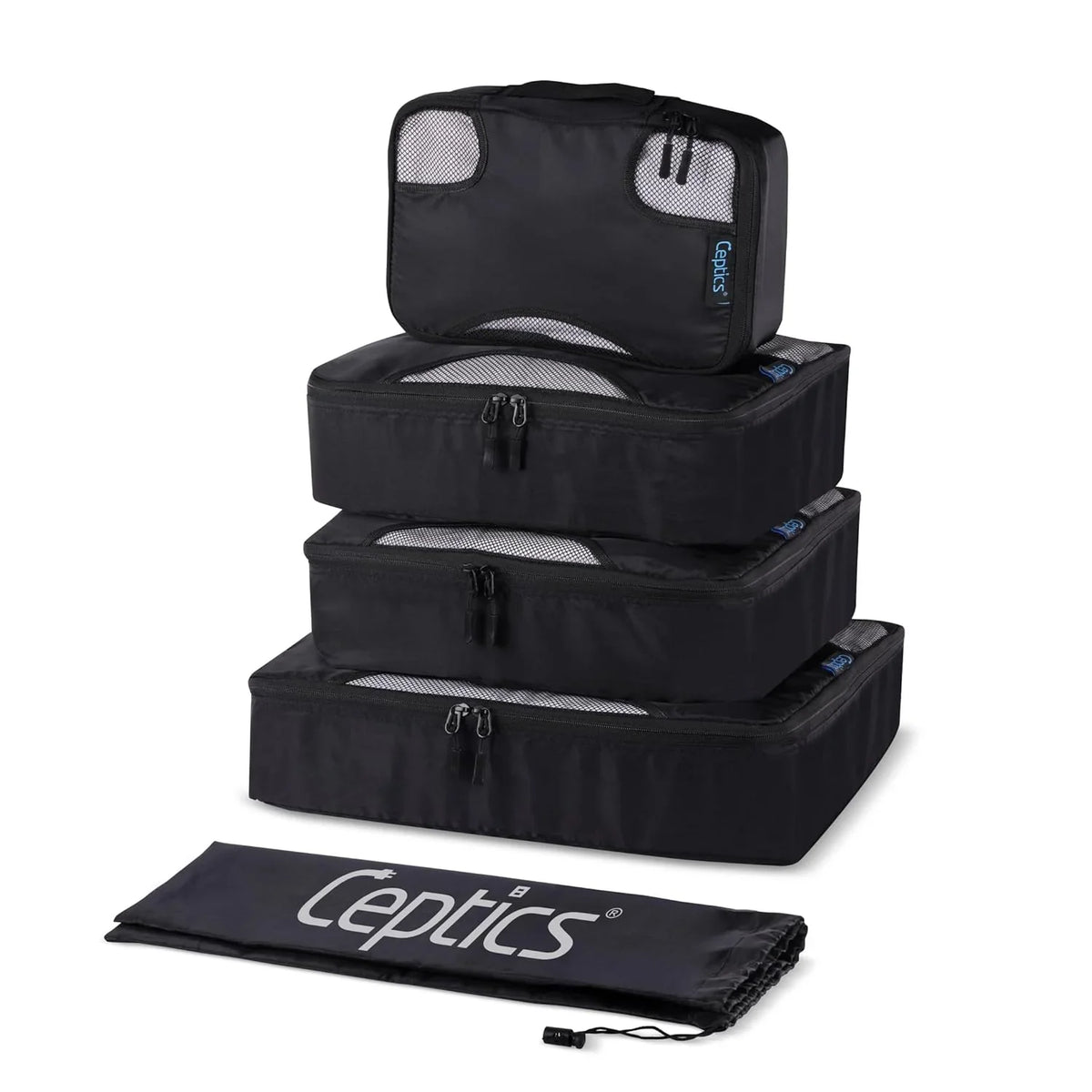 Travel organizer for luggage - Set of 5 cubes - water-resistant fabric - Black - TO-5B image 0