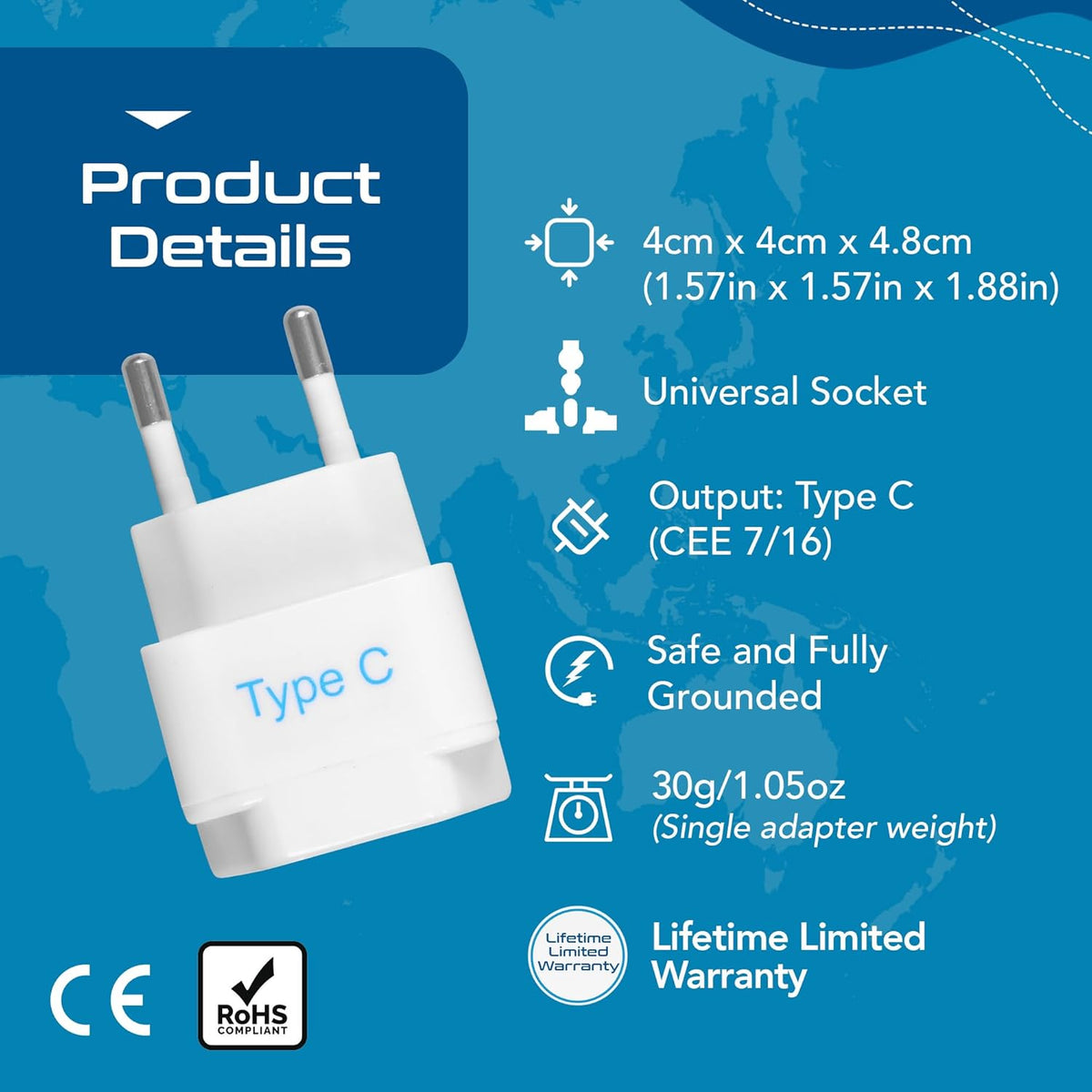 Europe travel adapter set – Type C & E/F – CE & RoHS certified - EU-2SET