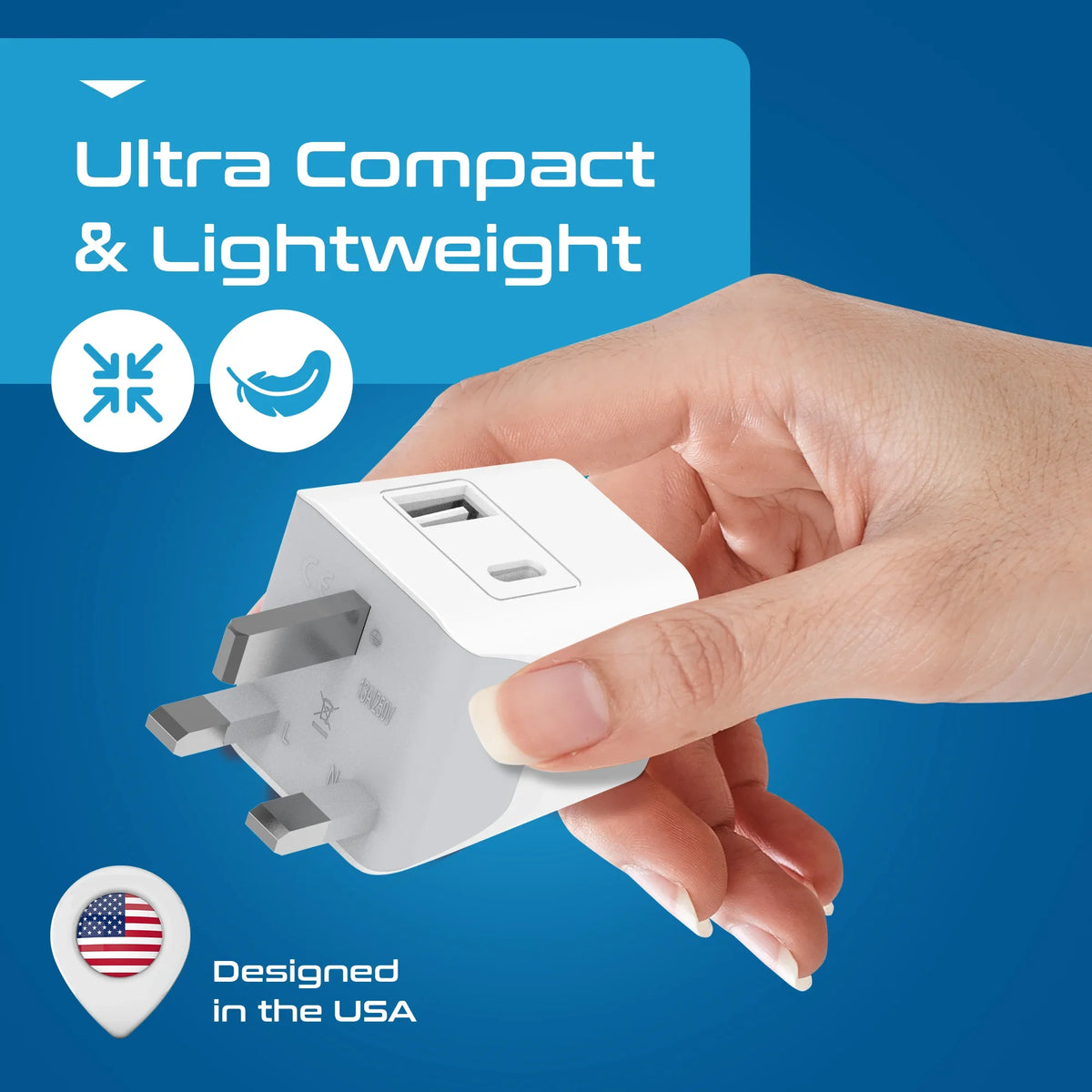 India to UK, UAE travel adapter – Type G – 1 USB-A & 1 USB-C – 3 in 1 Plug – CE & RoHS certified - CTUD-7 image 4