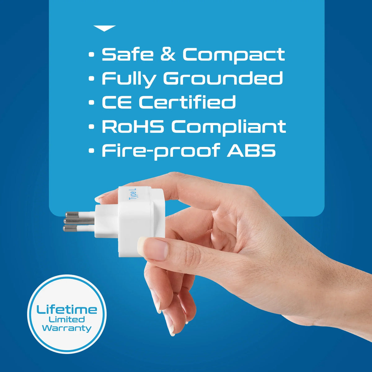 Italy travel adapter – Type L – CE & RoHS certified - GP-12A image 8