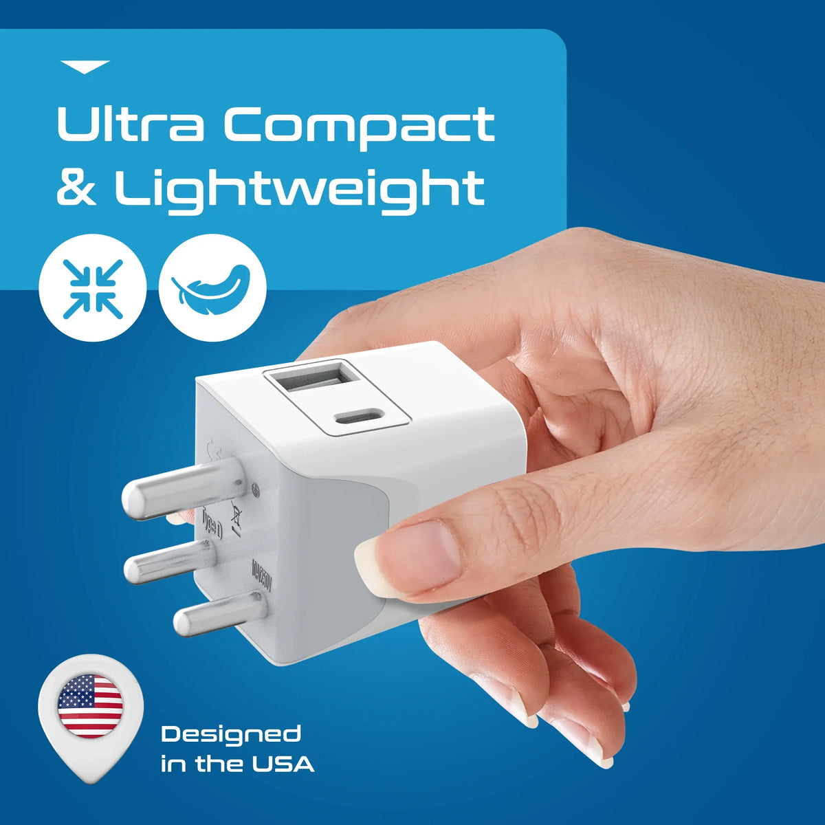 Multiplug adapter – Type D – 1 USB-A & 1 USB-C – 3 in 1 Plug – CE & RoHS certified - CTUD-10 image 4