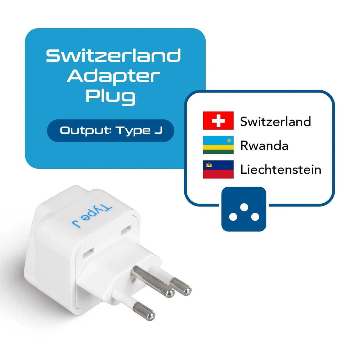 Switzerland travel adapter – Type J – CE & RoHS certified - GP-11A image 1