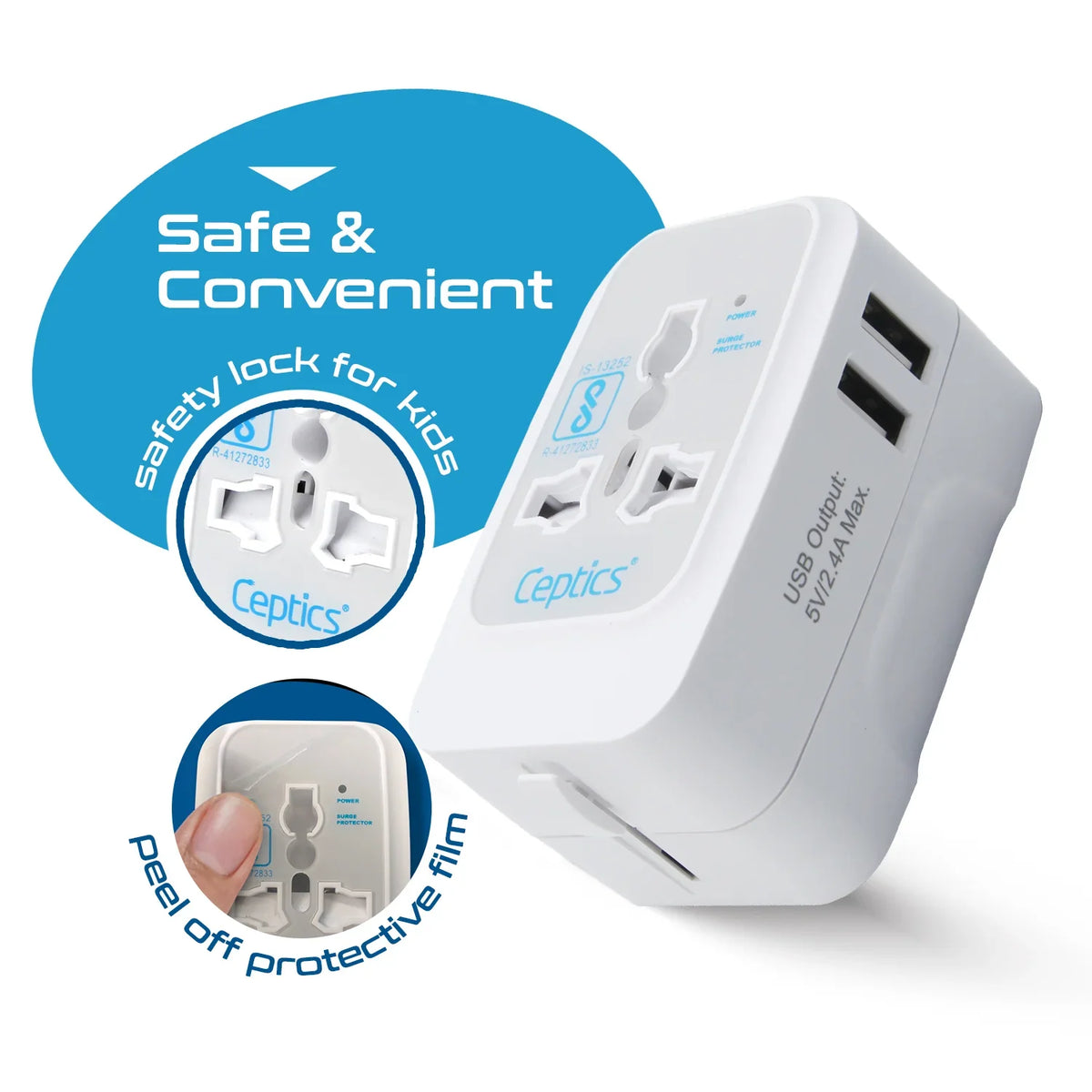 Universal travel adapter with 2 USB-A – 3 in 1 travel adapter – CE & FCC certified - UP-7KU image 7