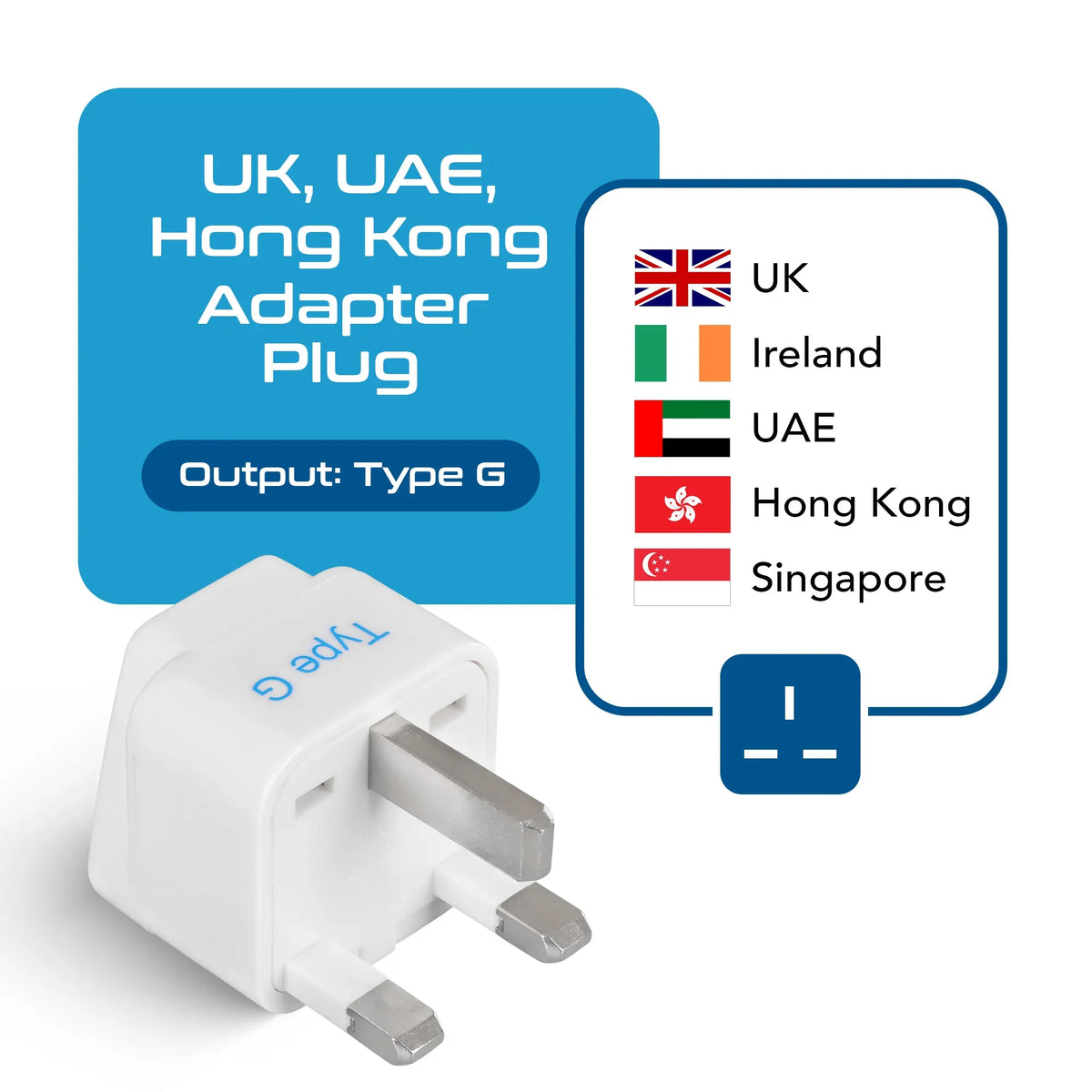 India to UK, Ireland travel adapter plug – Type G – CE & RoHS certified - GP-7 image 1