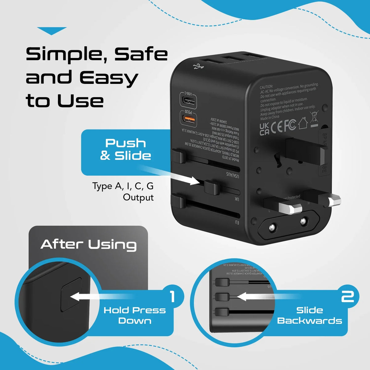 Universal travel adapter – 3 USB-A & 2 USB-C 35W – 6 in 1 travel adapter – CE & RoHS certified - UP-11KU image 7