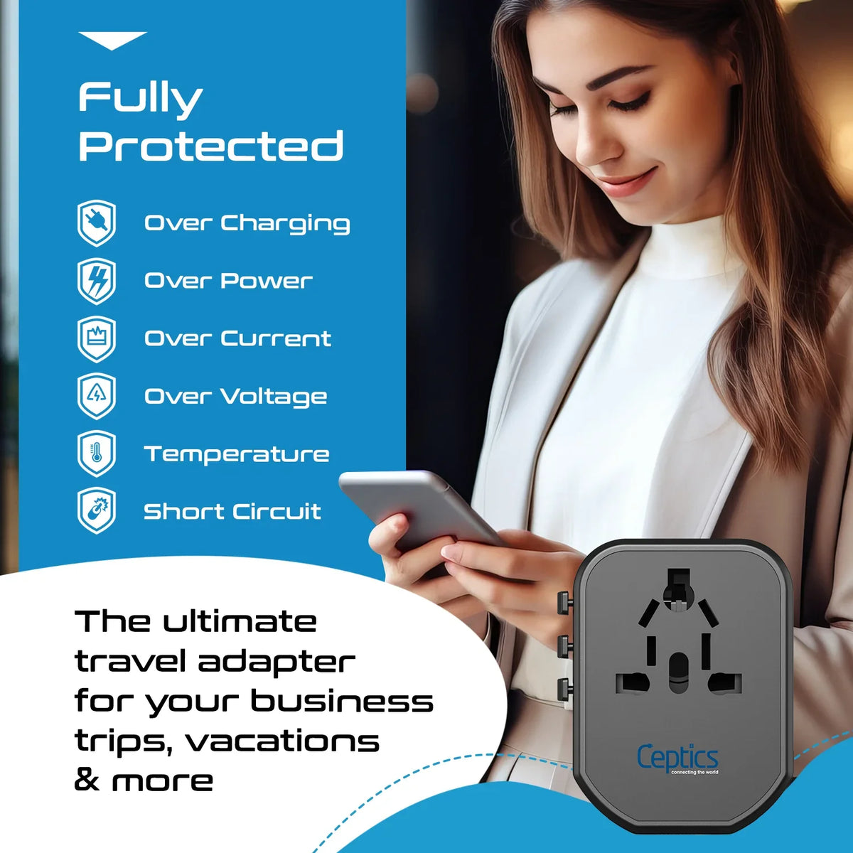 Universal travel adapter – 2 USB-A & 1 USB-C 20W – 4 in 1 travel adapter – CE & RoHS certified - UP-8CU image 8