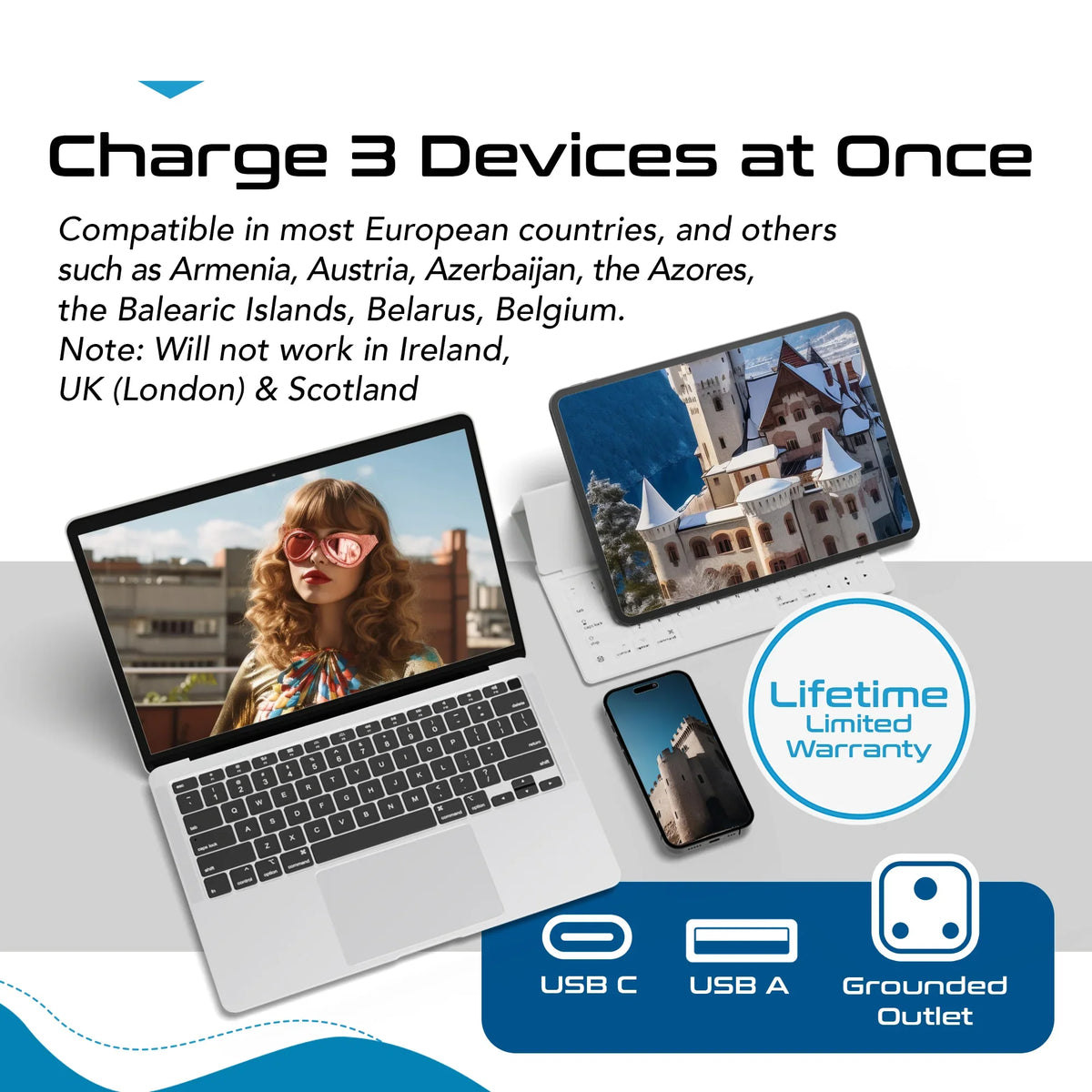 India to Europe travel adapter – Type C – 1 USB-A & 1 USB-C – 3 in 1 Plug – CE & RoHS certified - CTUD-9C image 7